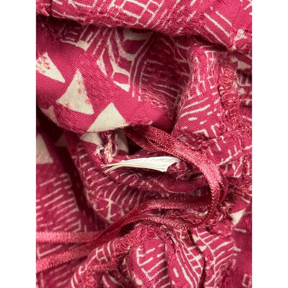 Lucky Brand Womens Off Shoulder Ruffle Peasant Top XS Red Cream Geometric - Picture 4 of 5